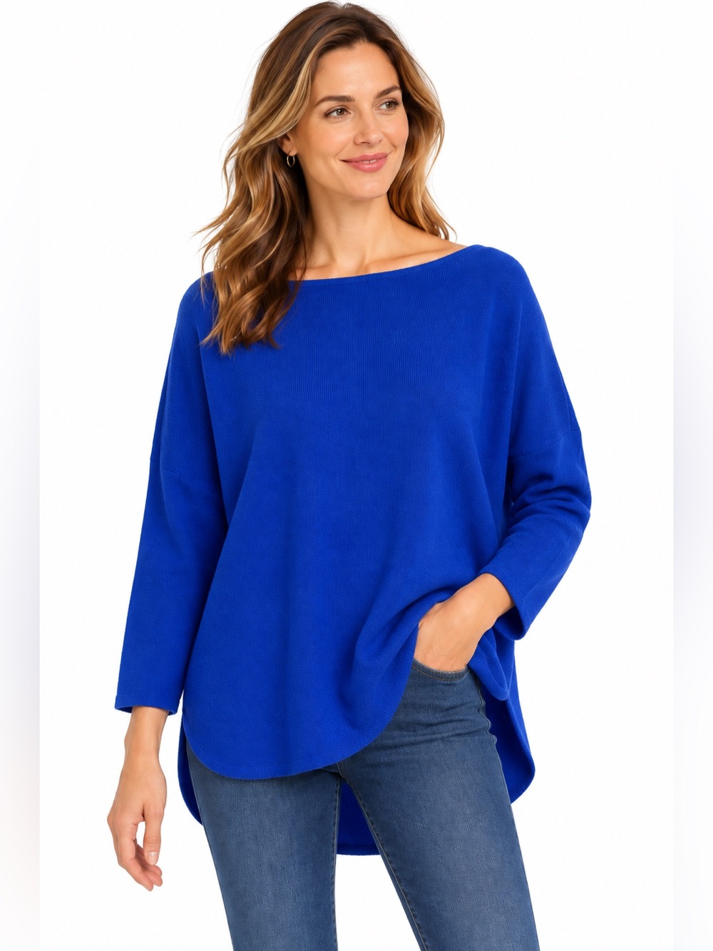 Charter Club Luxury 100% Cashmere Sweater XL Royal Blue Boat Neck Oversized Tuni